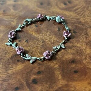 Pink rose and silver vine bracelet